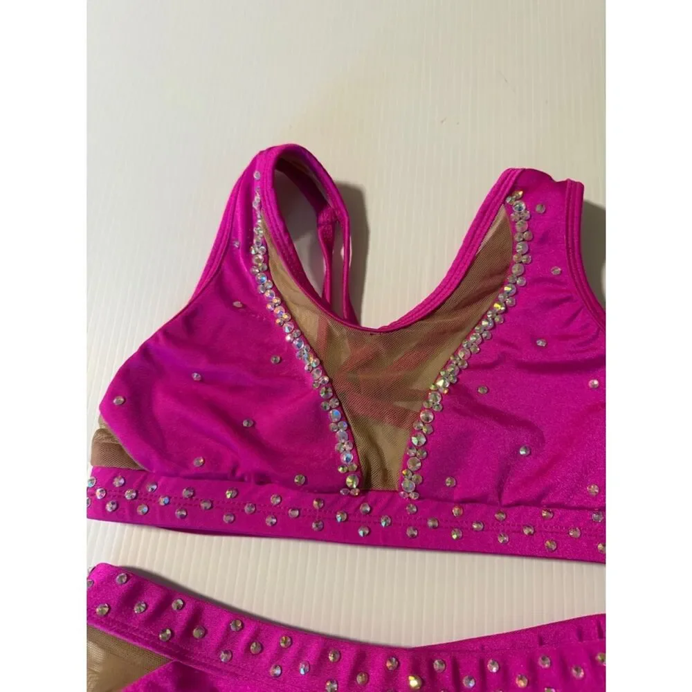 Opra solo custom dance costume leotard 2 piece hot pink illusion MC/LC child